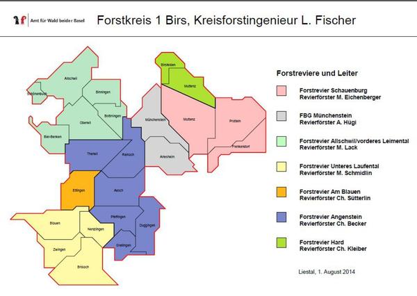 Karte Forstkreis 1 Birs des Amts für Sald beider Basel
