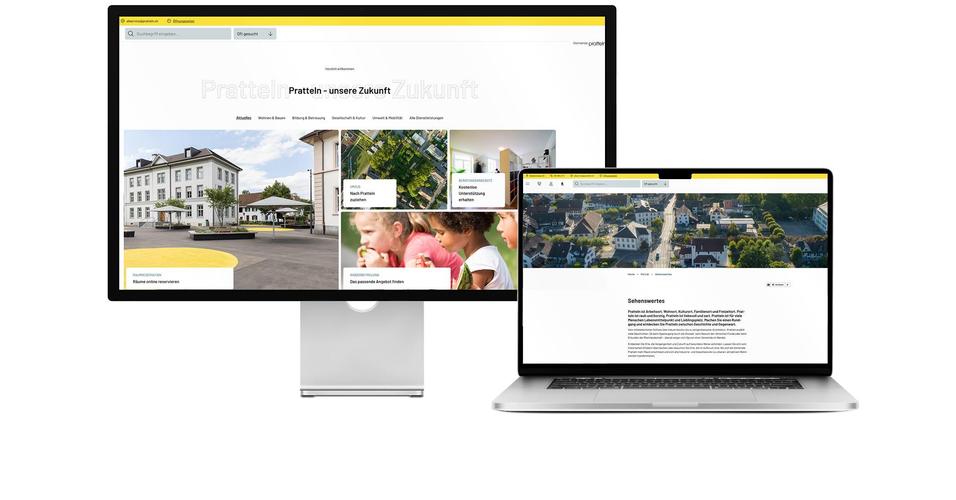 Desktop- und Tablet-Ansicht Webauftritt Gemeinde Pratteln