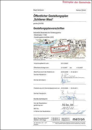 Gestaltungsplan Schlieren West - Deckblatt der Gestaltungsplanvorschriften