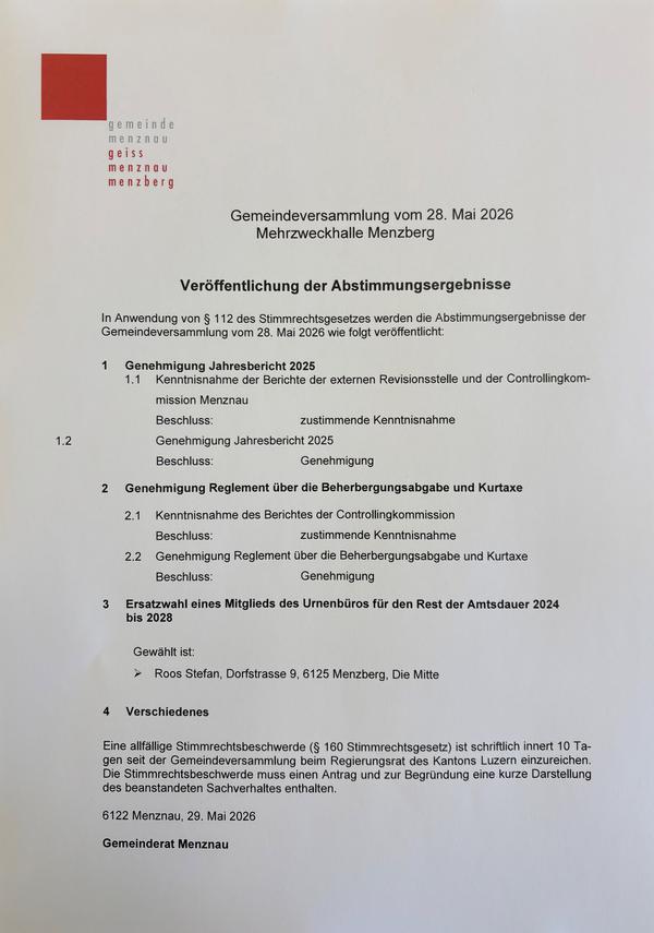 Bild Ergebnisse der Gemeindeversammlung