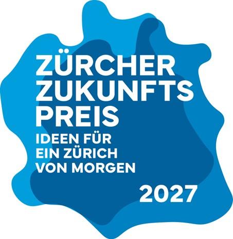 Logo Zürcher Zukunftspreis 2027, Blautöne, weisse Schrift