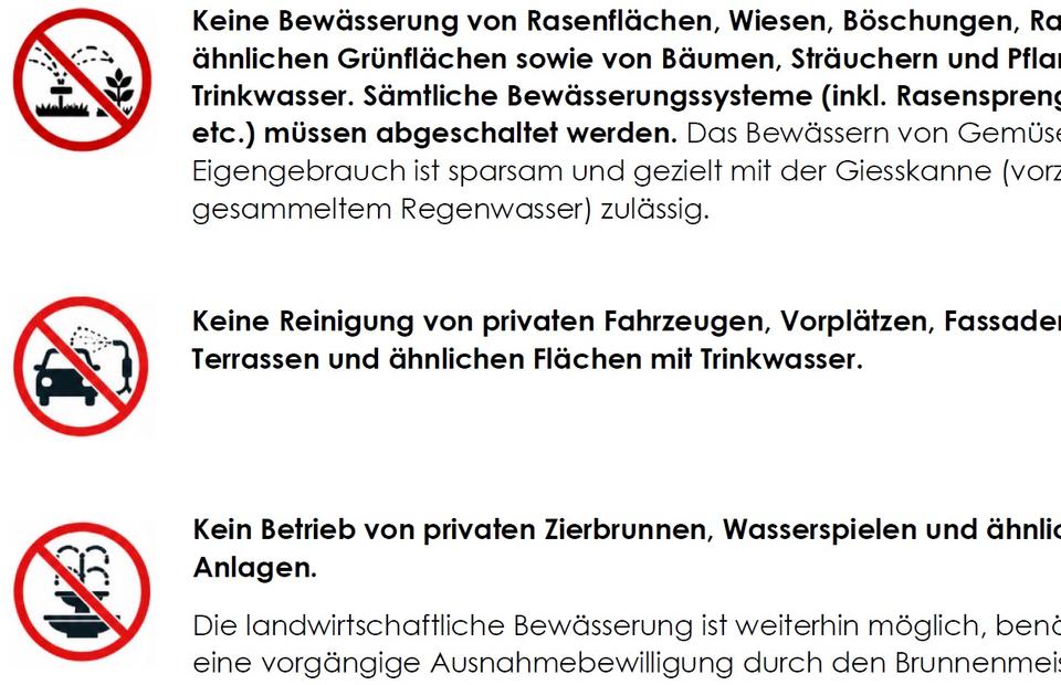 Flyer Einschränkungen Wasserbezug - Auszug