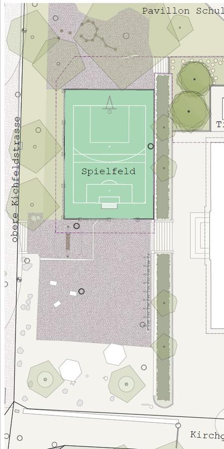 Situationsplan zur Aufwertung des Aussenraums beim Schulhaus Chilefeld. (Copyright: Zwischenraum Landschaftsarchitektur GmbH)