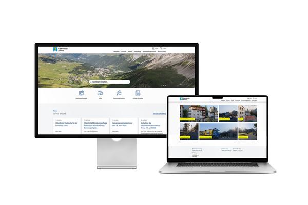 Desktop- und Tablet-Ansicht Webauftritt Gemeinde Arosa
