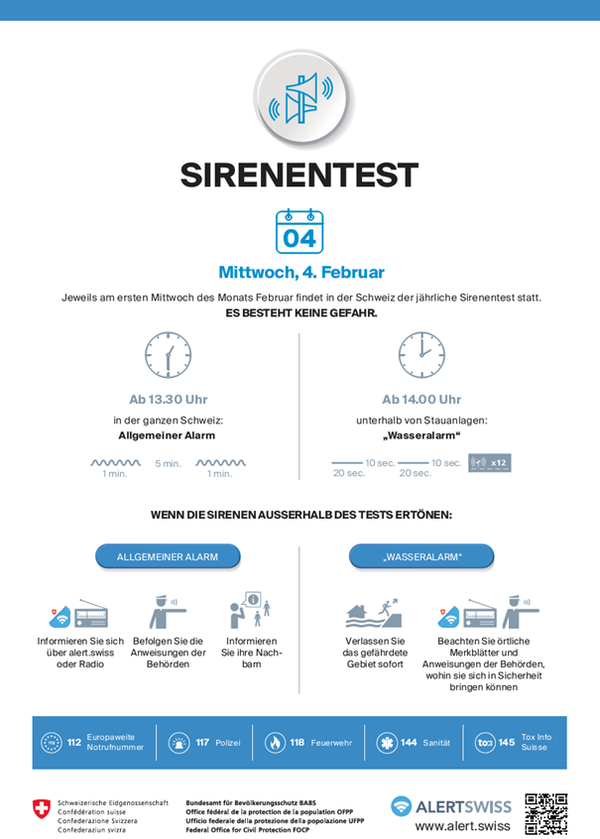 Sirenentest am ersten Mittwoch im Februar