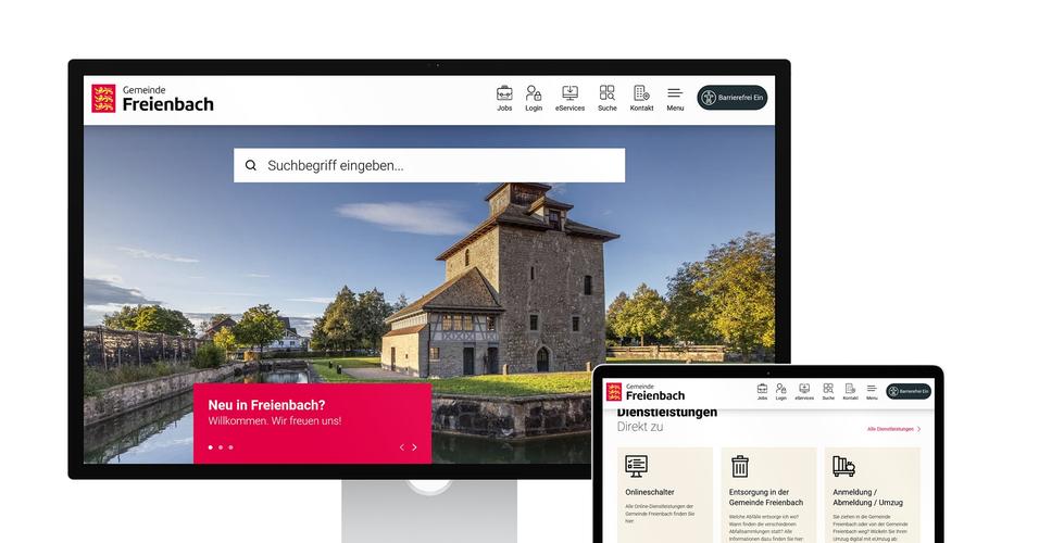 Desktop- und Tablet-Ansicht Webauftritt Gemeinde Freienbach