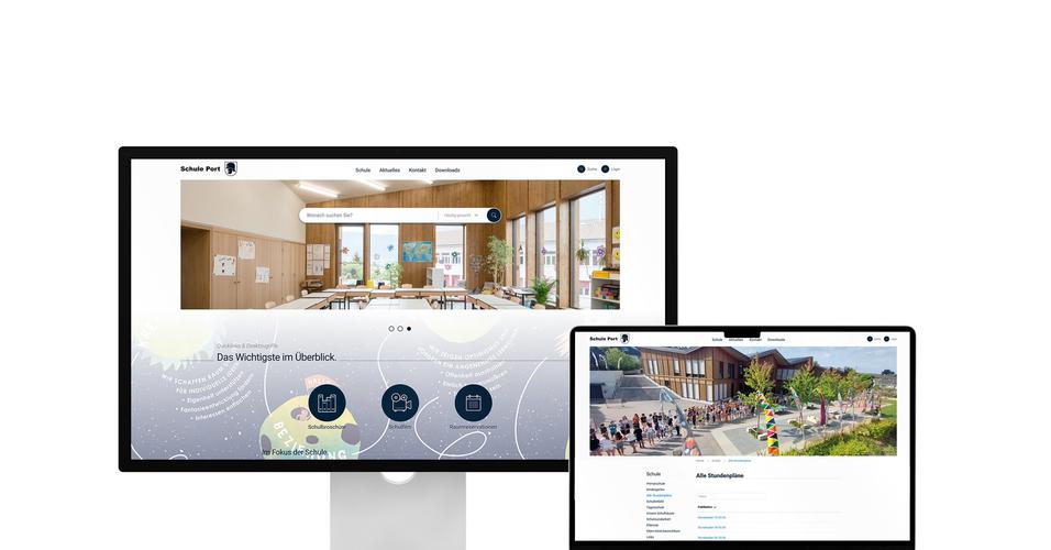 Desktop- und Tablet-Ansicht Webauftritt Schule Port