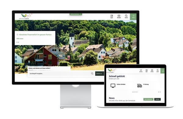 Desktop- und Tablet-Ansicht Webauftritt Gemeinde Flaach