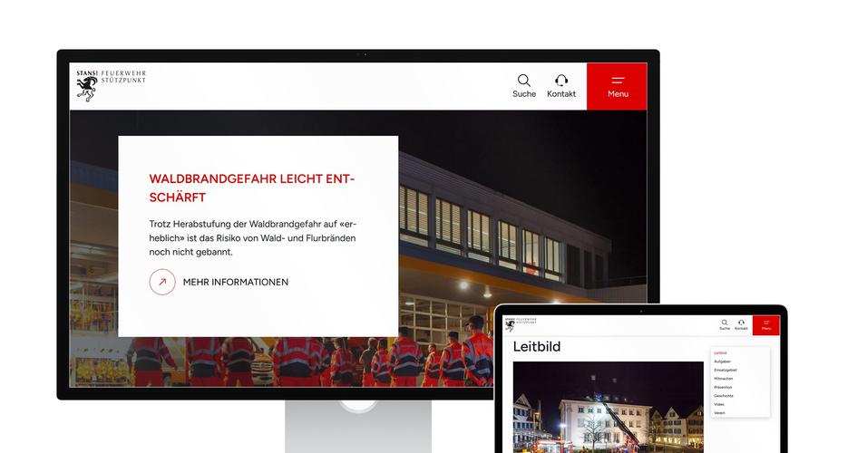 Desktop- und Tablet-Ansicht Webauftritt Feuerwehr Stans
