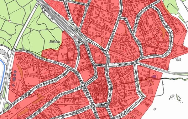 Visualisierung der Tempo-30-Zonen mit Quartierstrassen