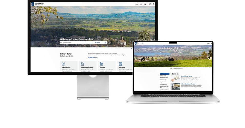 Desktop- und Tablet-Ansicht Webauftritt Gemeinde Egg ZH