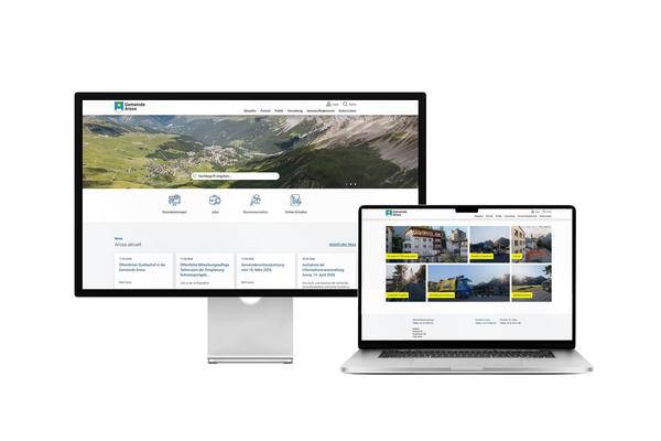 Desktop- und Tablet-Ansicht Webauftritt Gemeinde Arosa