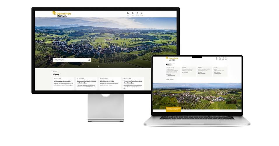 Desktop- und Tablet-Ansicht Webauftritt Gemeinde Muolen