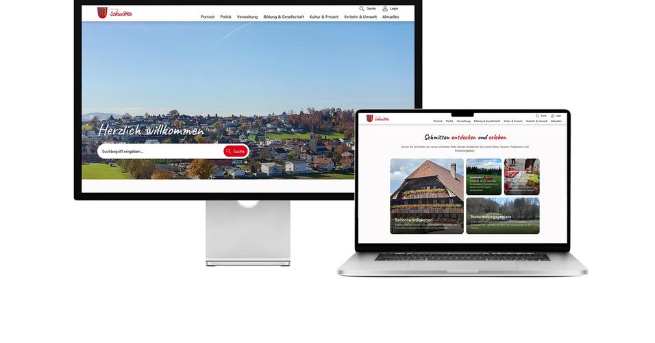 Desktop- und Tablet-Ansicht Webauftritt Gemeinde Schmitten