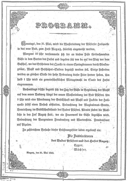Programm der Einweihungsfeier vom 31. Mai 1840