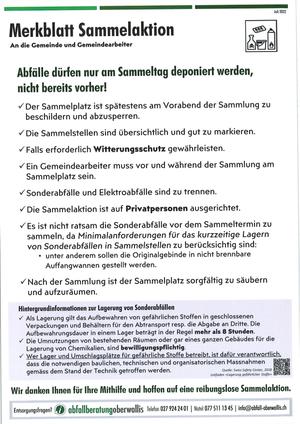 Merkblatt Sammelaktion