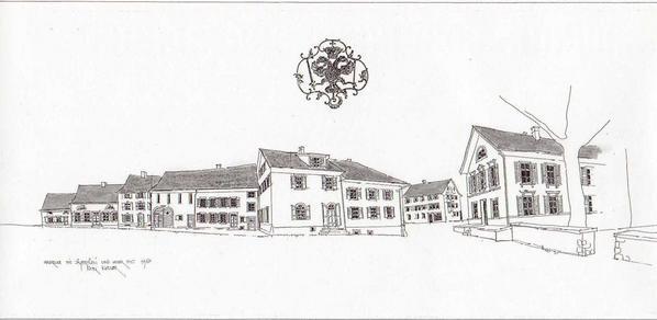 Ecke mit Jägerstübli und alter Post um 1968. Von Kurt Keller.
