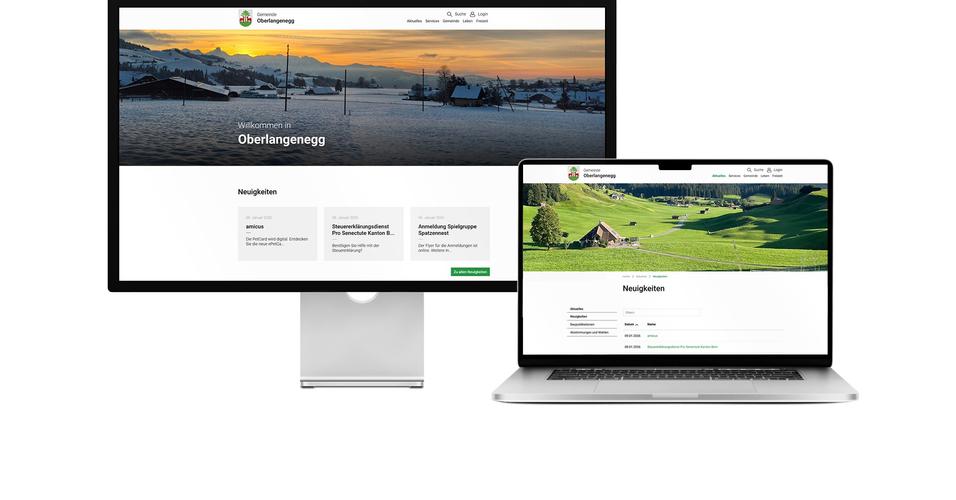 Desktop- und Tablet-Ansicht Webauftritt Gemeinde Oberlangenegg