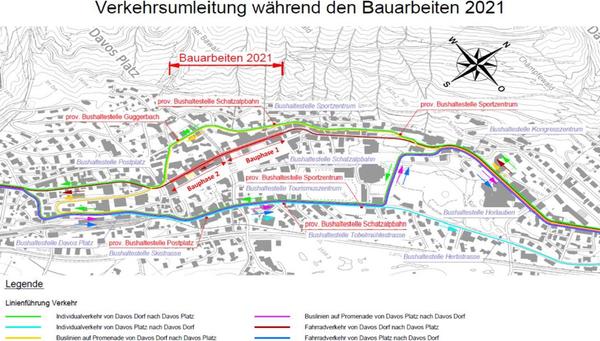 Übersichtsplan zur Verkehrslenkung während den Instandsetzungsarbeiten Promenade 2021