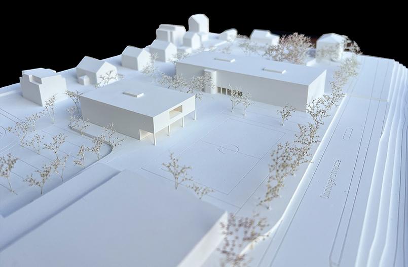 Modell Siegerprojekt mit Schulsaal