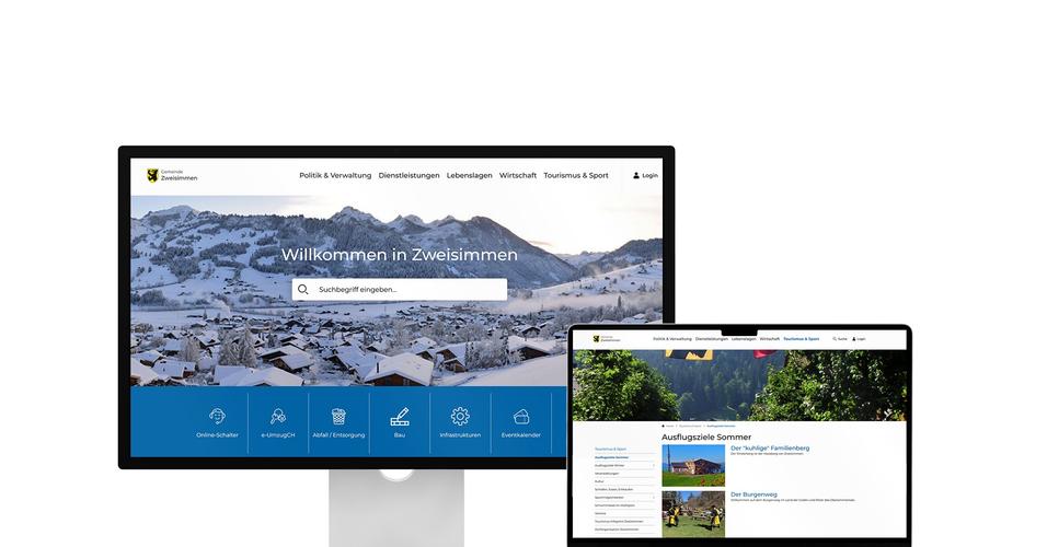 Desktop- und Tablet-Ansicht Webauftritt Gemeinde Zweisimmen