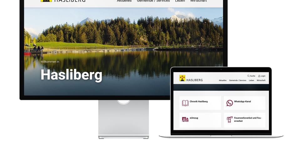 Desktop- und Tablet-Ansicht Webauftritt Gemeinde Hasliberg